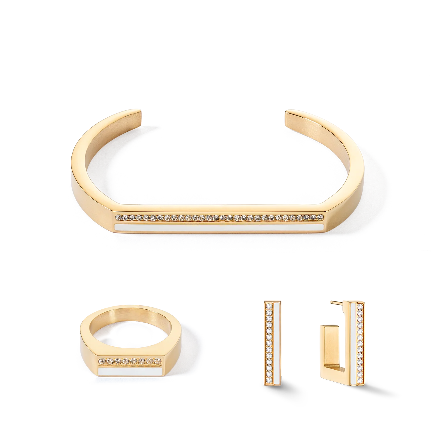 Bangle Cuff Square Stripes gold-white - Image 3
