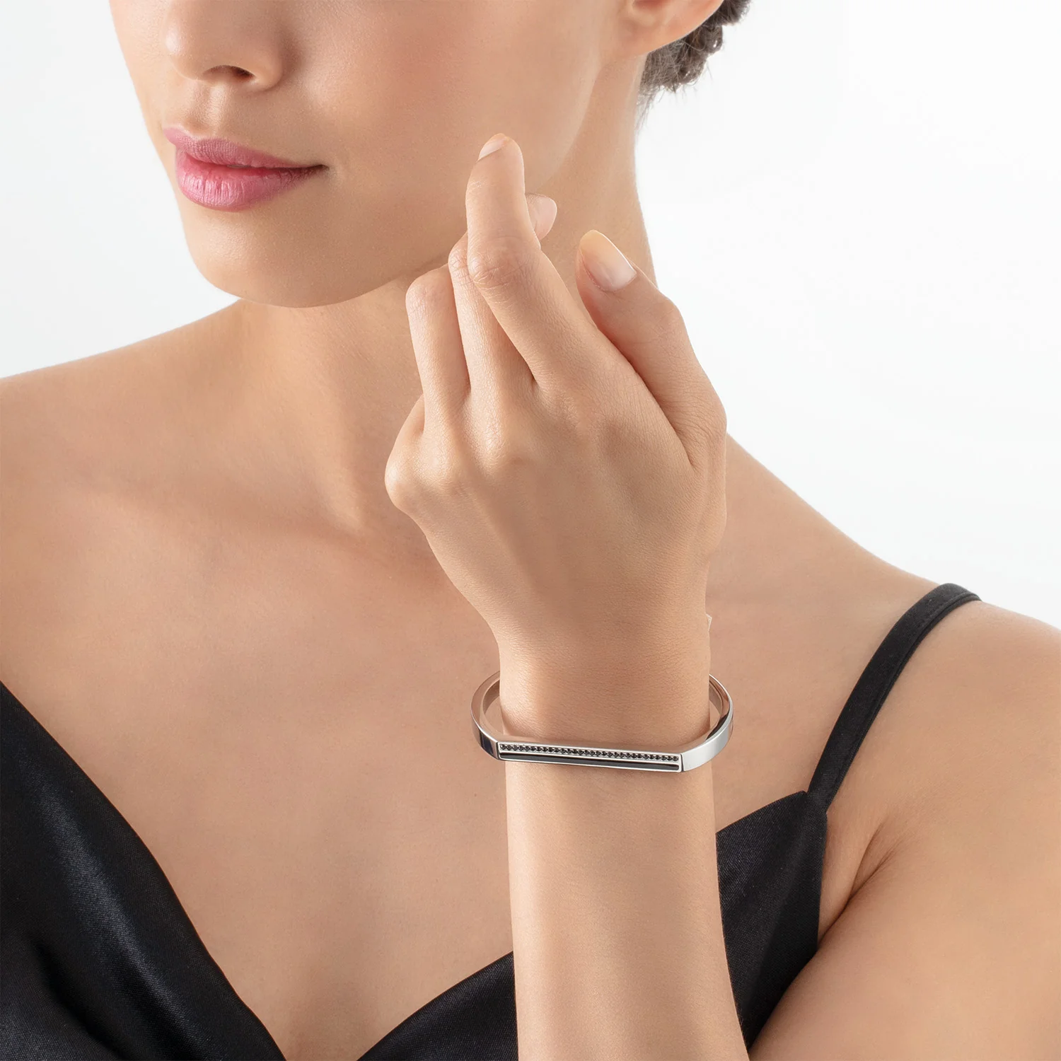 Bangle Cuff Square Stripes silver-black - Image 4