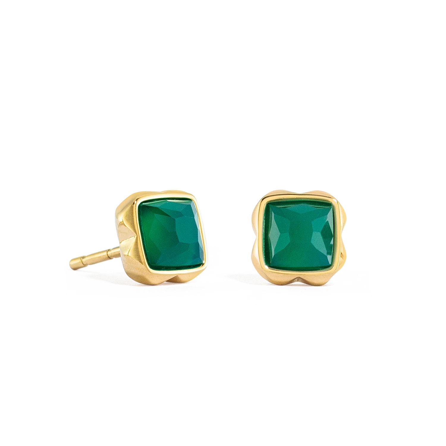 Birthstone May Earrings Green Agate Gold