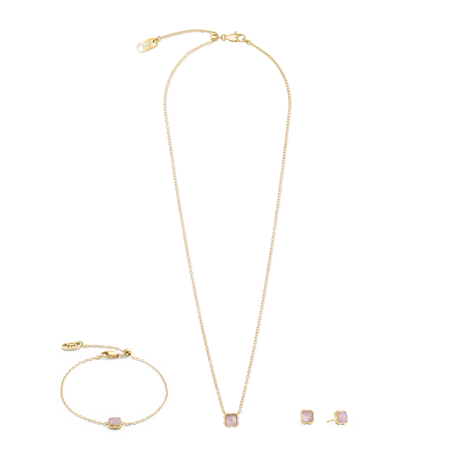 Birthstone October Earrings Rose Quartz Gold - Image 3