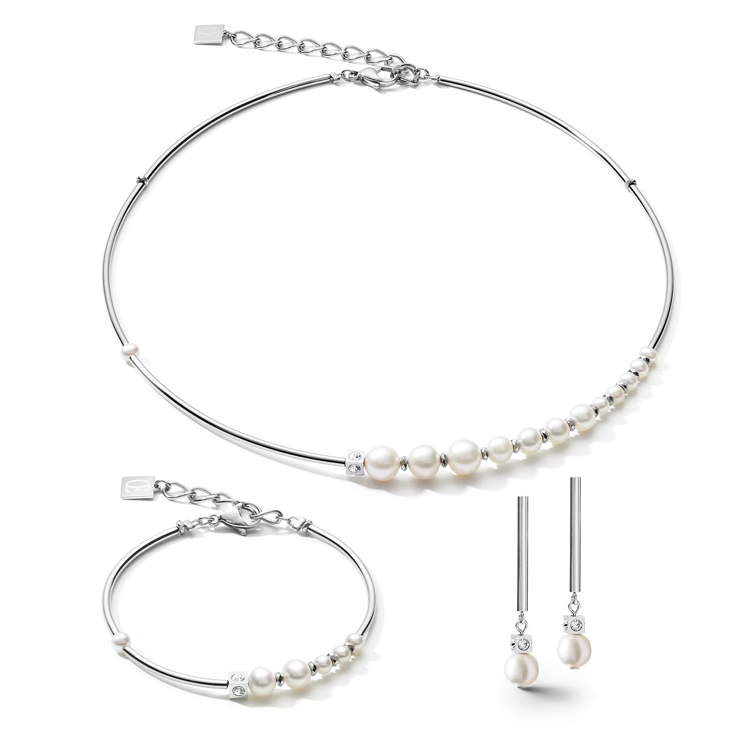 Bracelet Asymmetry freshwater pearls & stainless steel white-silver - Image 3
