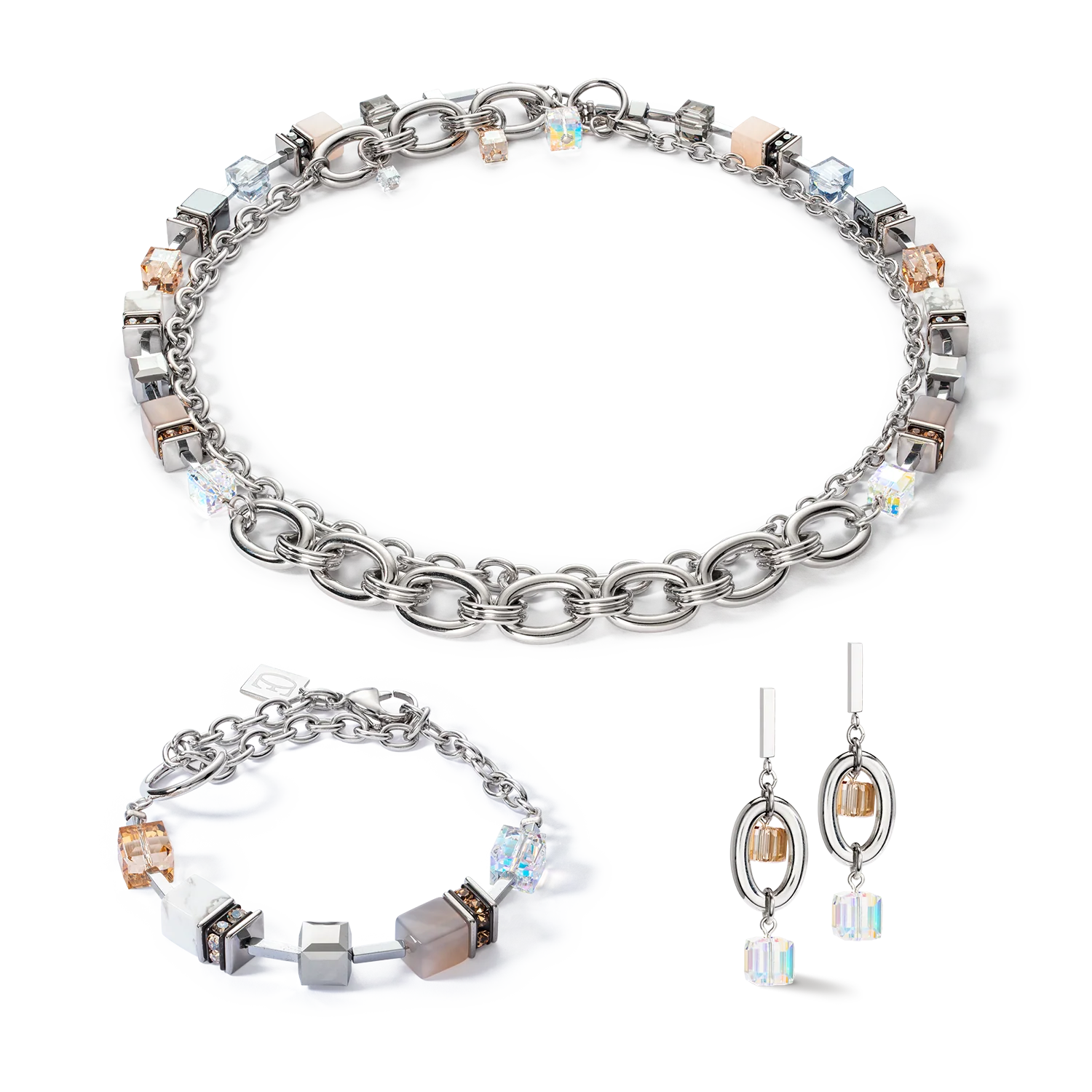 Bracelet GeoCUBE® Statement Precious Chunky Chain Multiwear grau-beige - Image 3