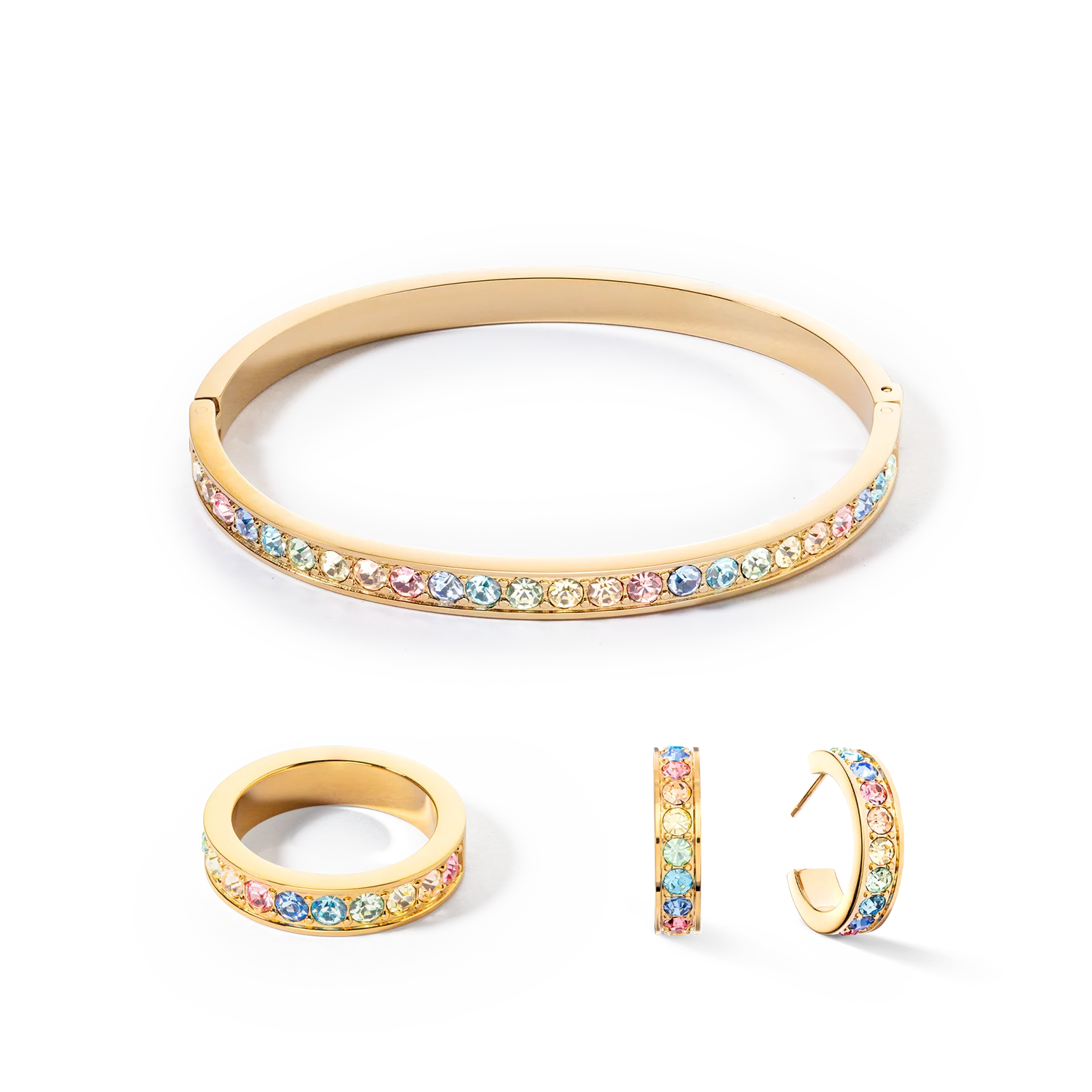 Bracelet stainless steel & crystals gold multi pastel (size 19 cm) - Image 3