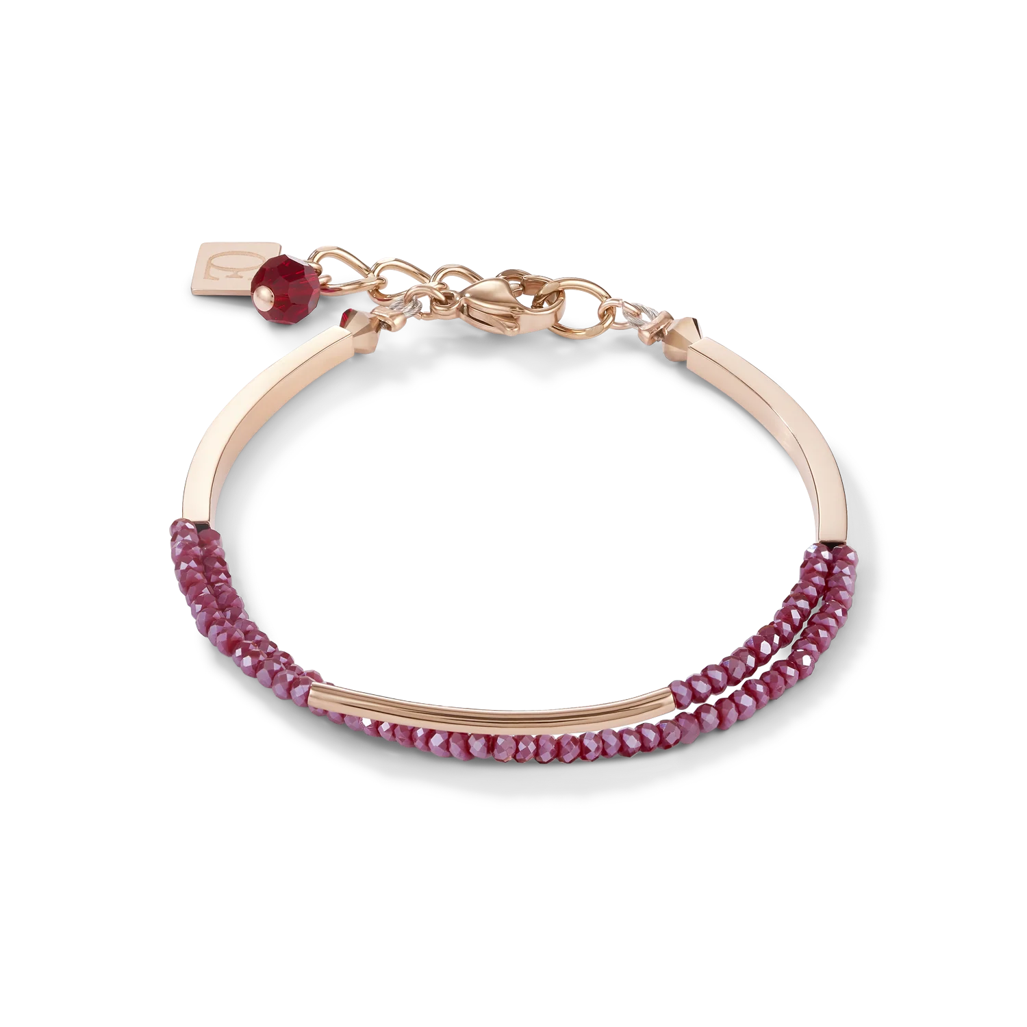 Bracelet Waterfall small stainless steel rose gold & glass red