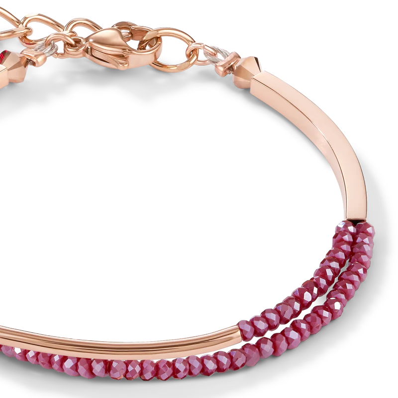 Bracelet Waterfall small stainless steel rose gold & glass red - Image 2