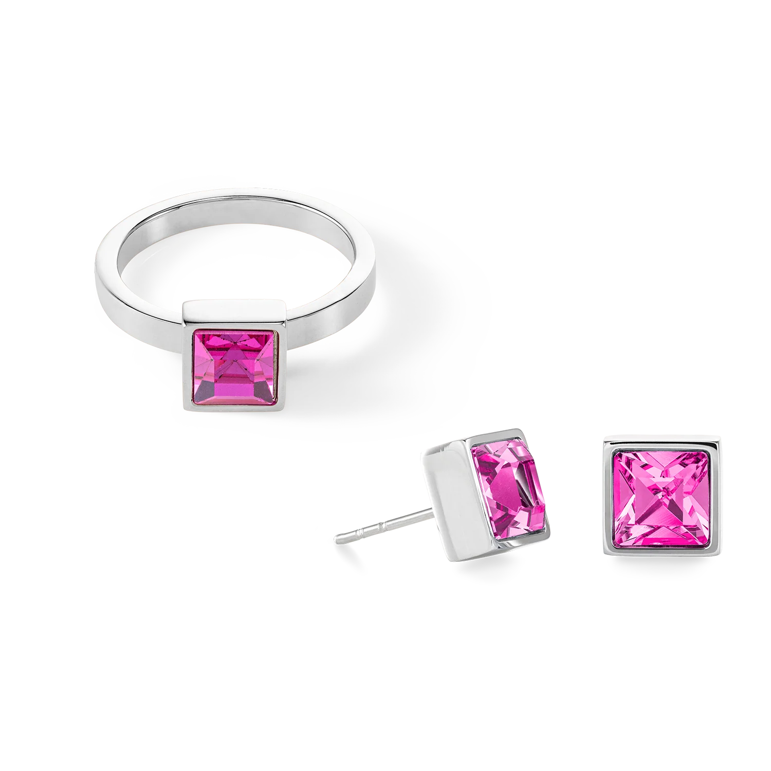 Brilliant Square big ring silver pink - Image 3