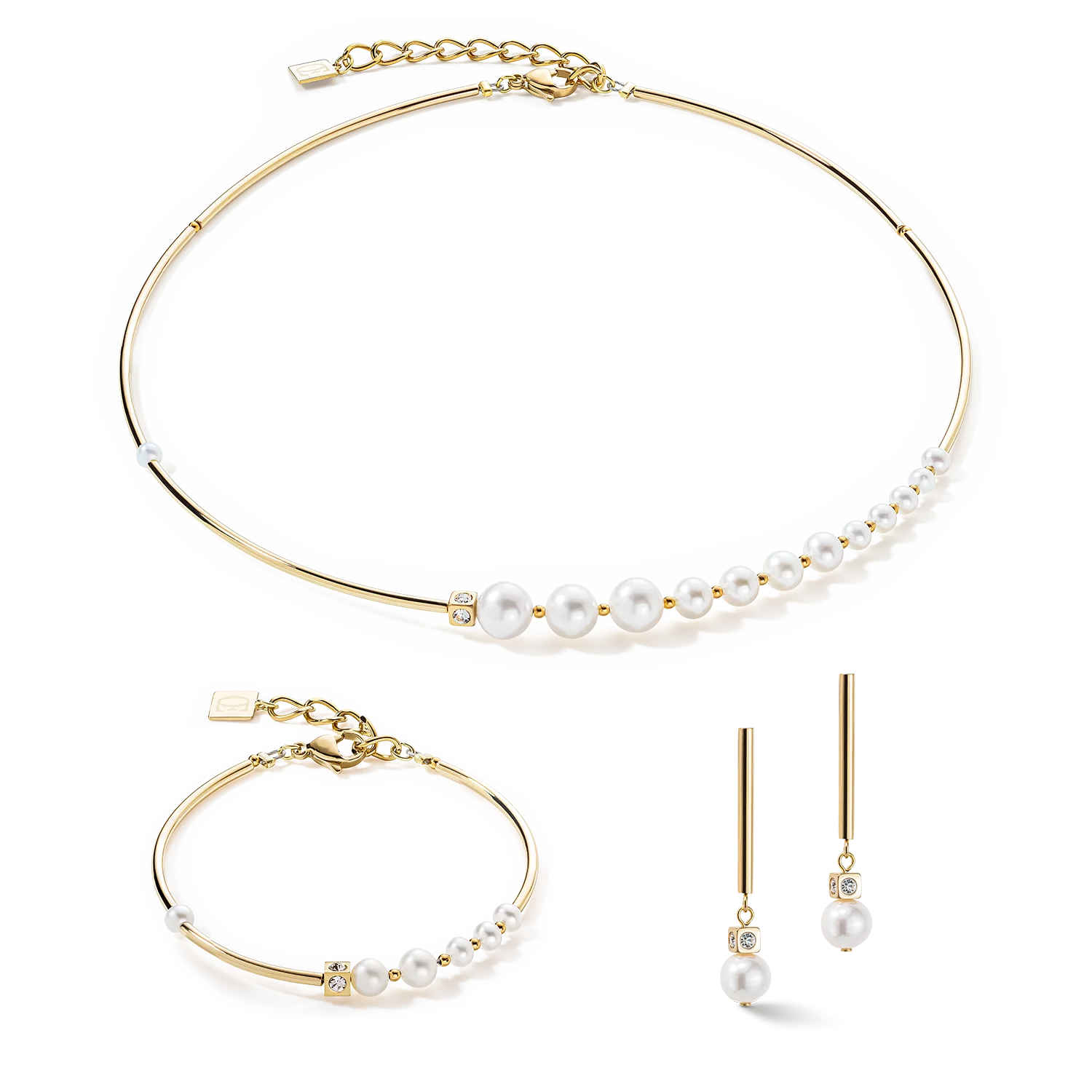 Earrings Asymmetry Freshwater Pearls & stainless steel white-gold - Image 3