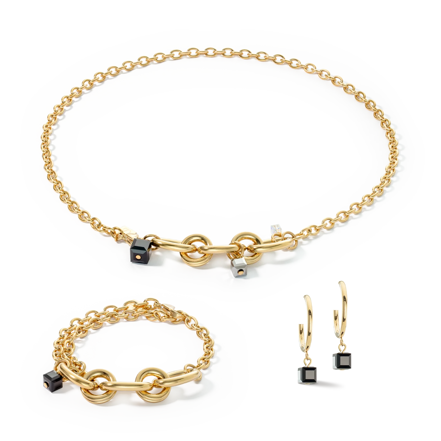 Earrings Creole Chunky Chain gold-black - Image 3