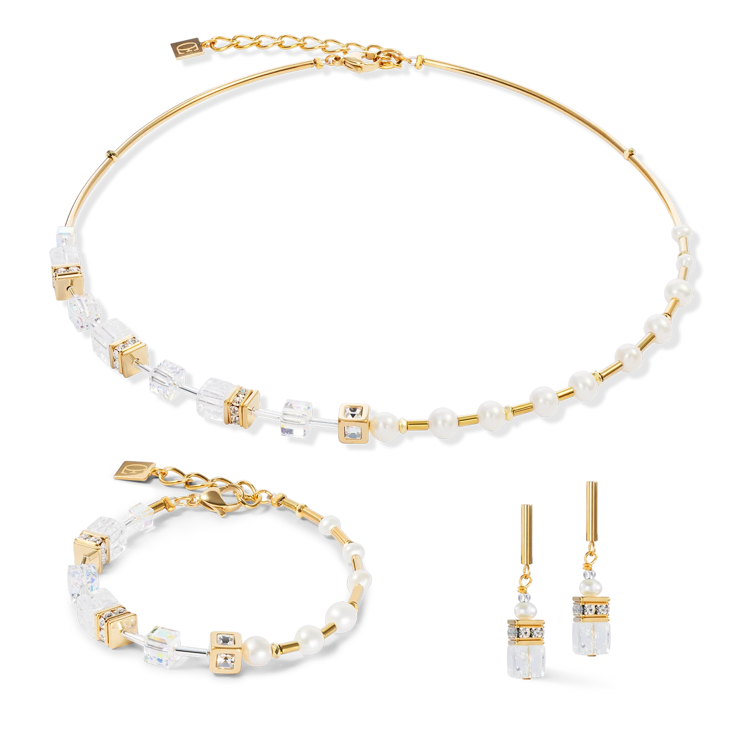 Earrings GeoCUBE® Fusion Precious Pearl Mix gold-white - Image 3
