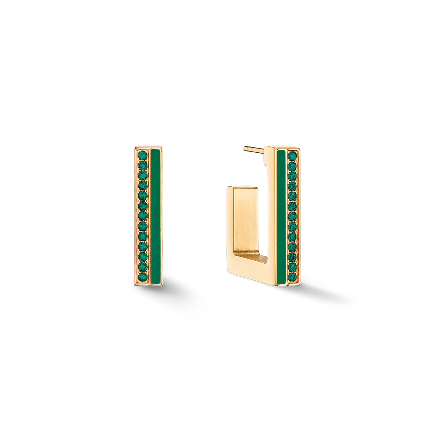 Earrings Hoops Square Stripes 20 gold-green