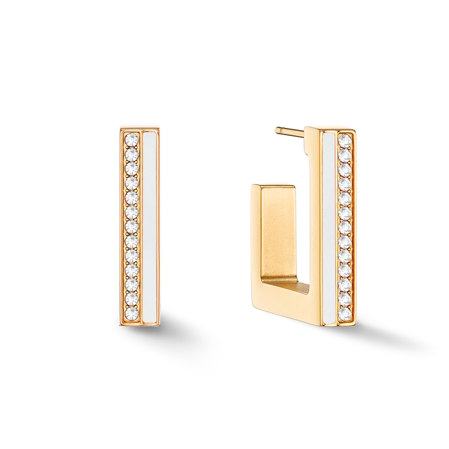 Earrings Hoops Square Stripes 20 gold-white - Image 2