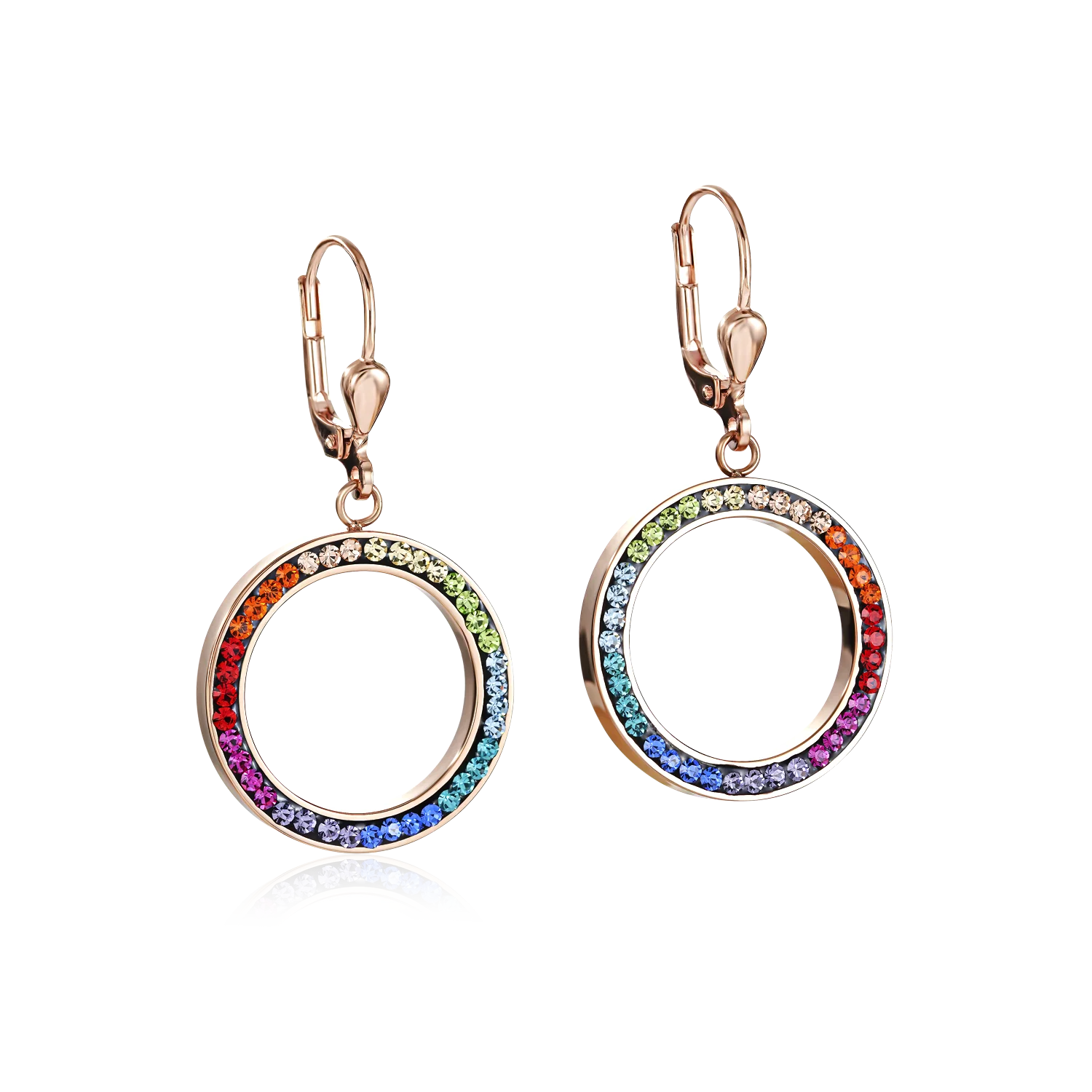Earrings Ring Crystals pavé & stainless steel rose gold & multicolour