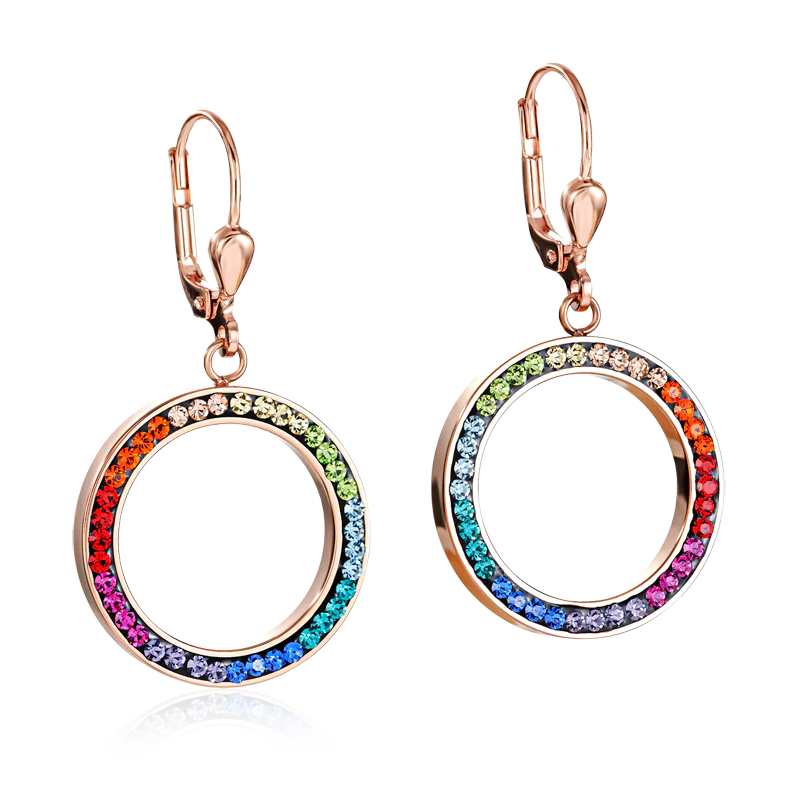 Earrings Ring Crystals pavé & stainless steel rose gold & multicolour - Image 2