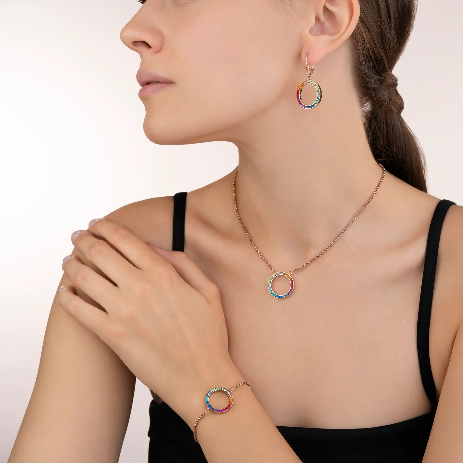 Earrings Ring Crystals pavé & stainless steel rose gold & multicolour - Image 4