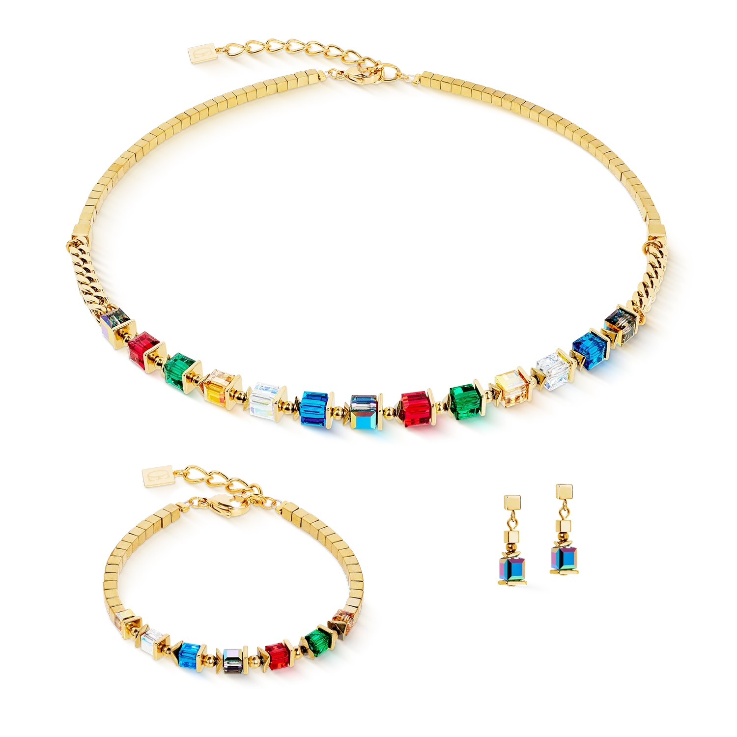 Earrings Sparkling Cubes Fusion Chain gold-multicolour - Image 3