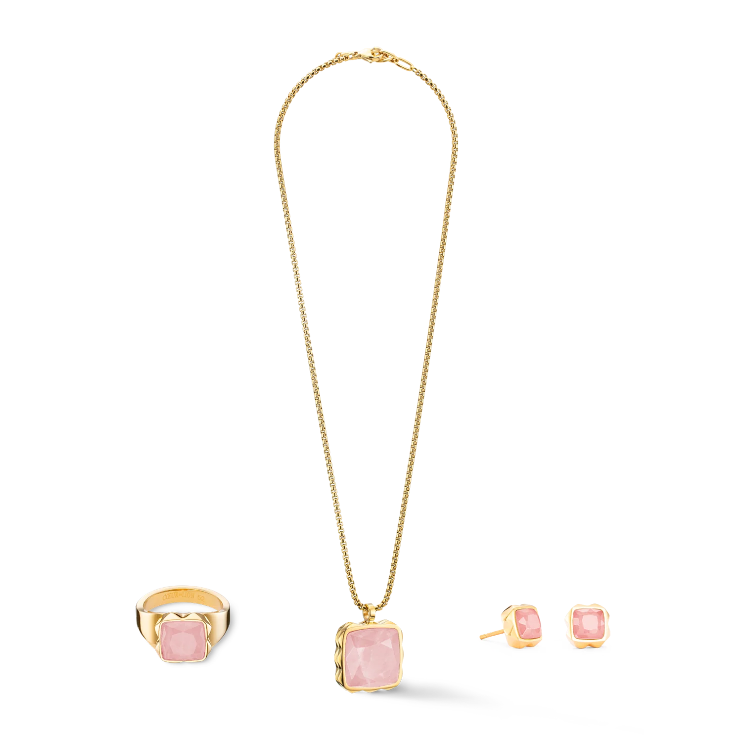 Earrings Spikes Square Rose Quartz gold-pink - Image 3