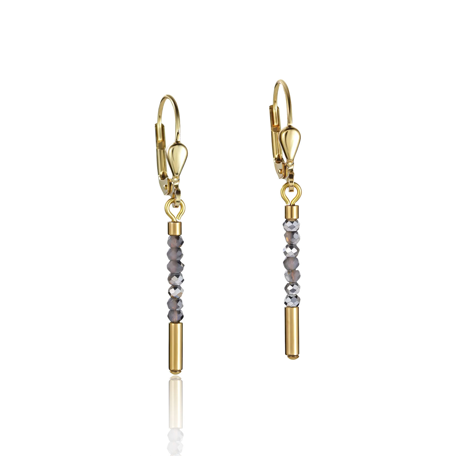 Earrings Waterfall small stainless steel gold & glass silver