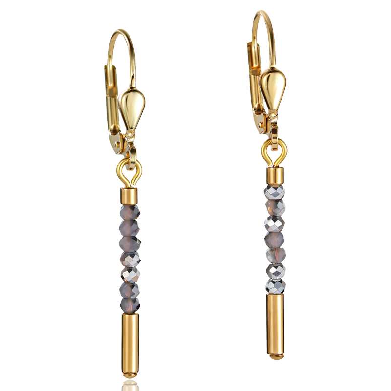 Earrings Waterfall small stainless steel gold & glass silver - Image 2