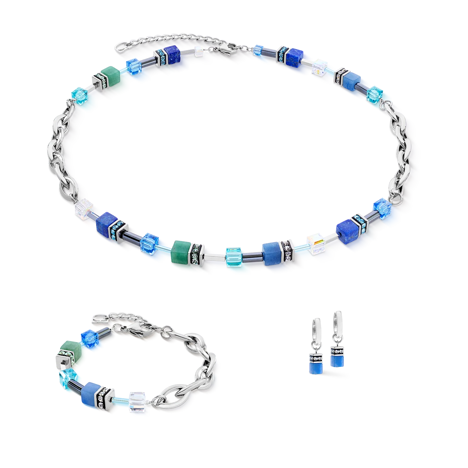 GeoCUBE® Chunky Chain necklace silver-blue - Image 3