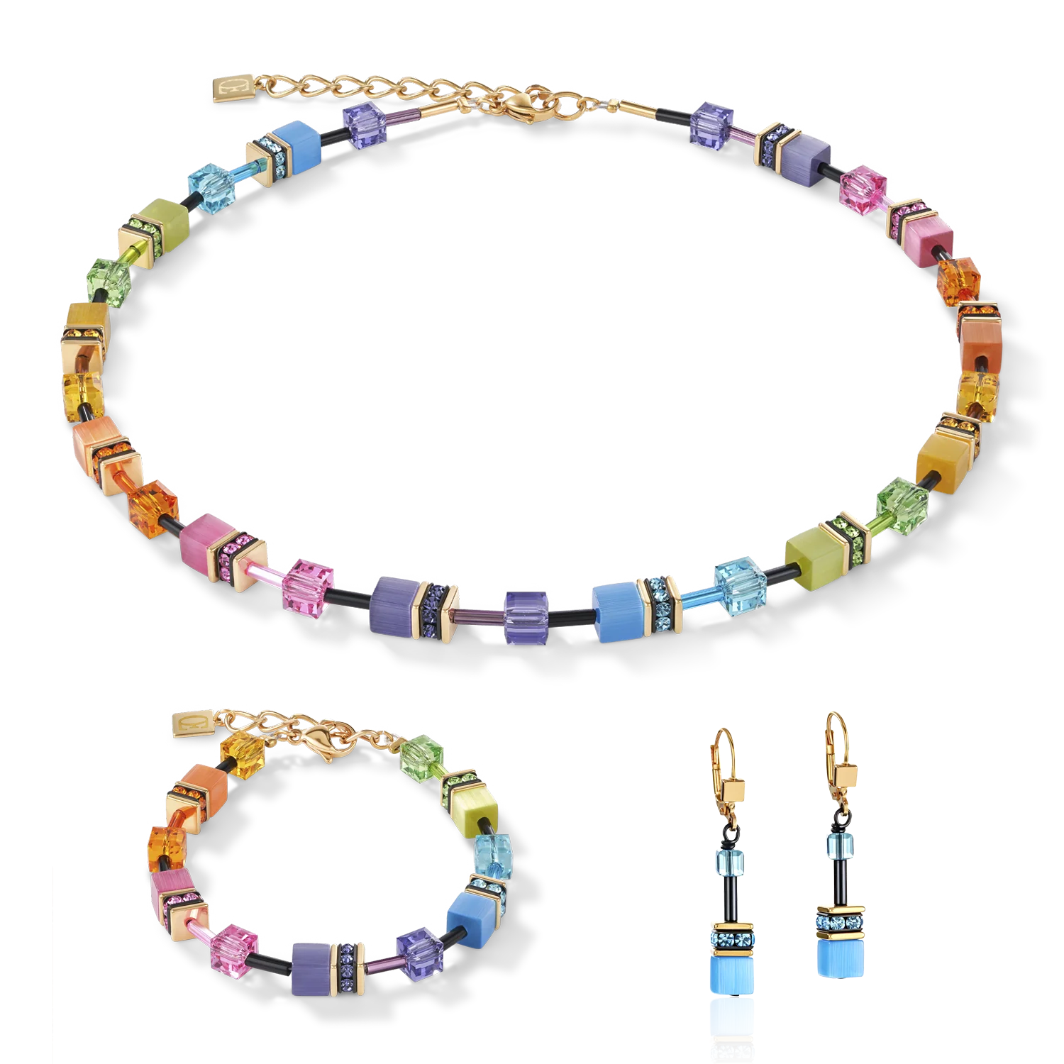 GeoCUBE® Earrings multicolour rainbow gold - Image 3
