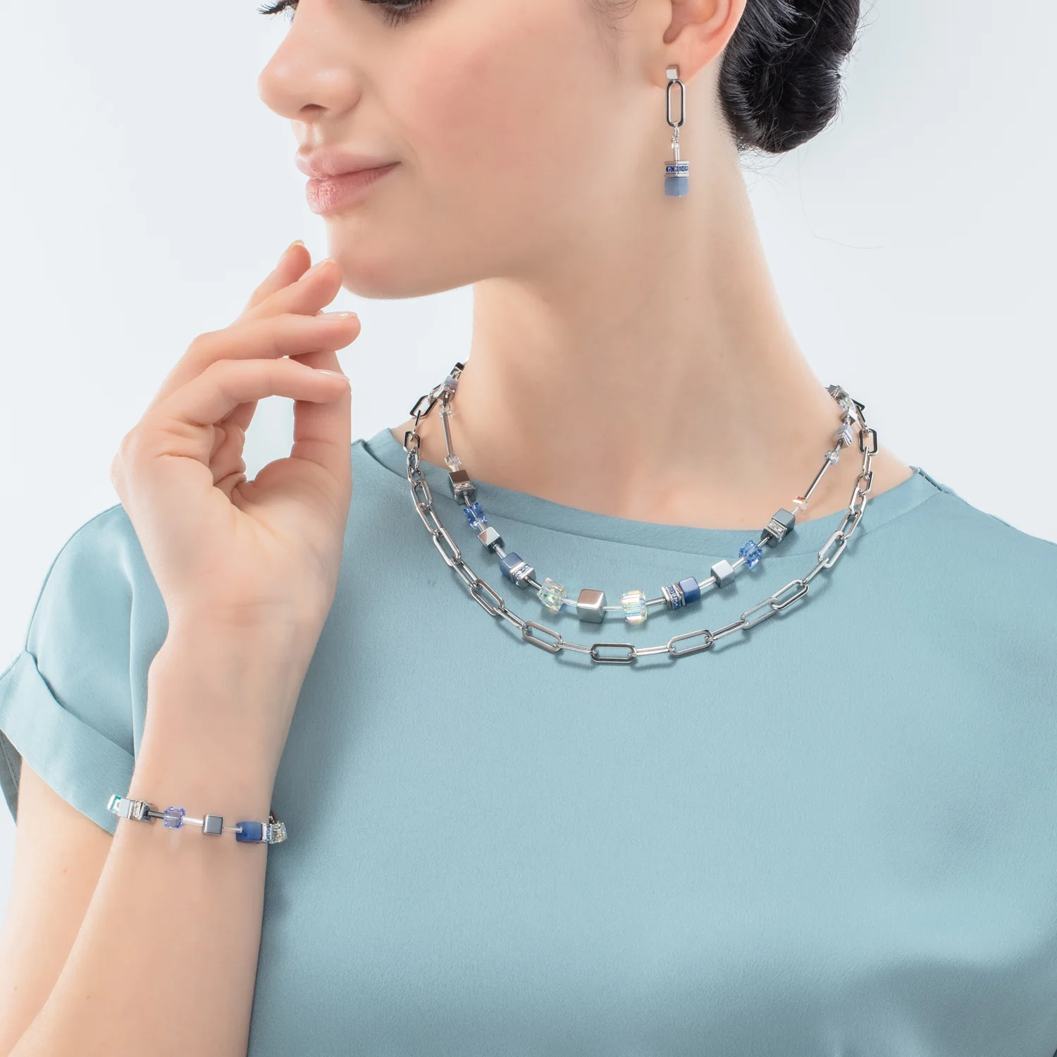 GeoCUBE® Fusion Chain bracelet silver blue - Image 4