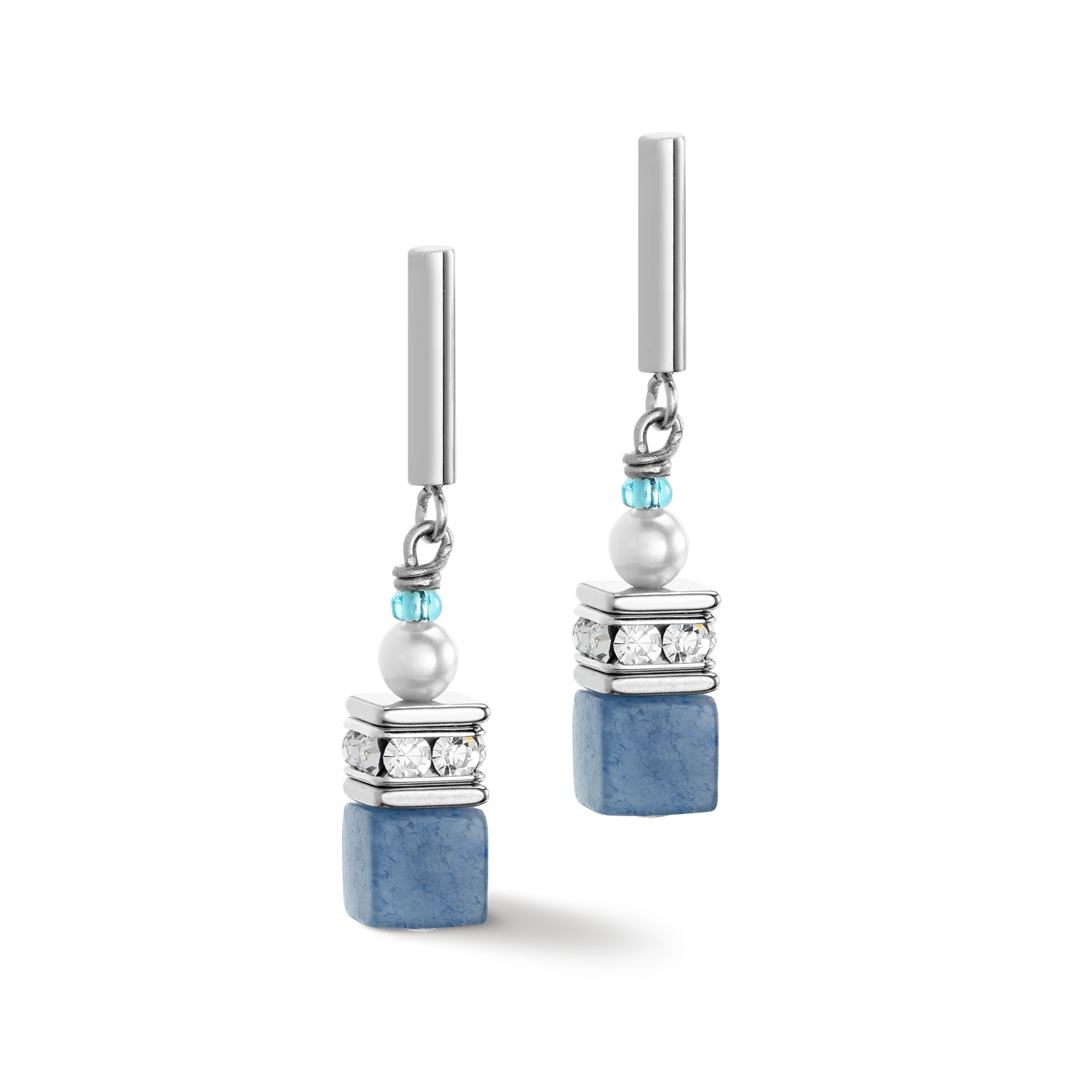 GeoCUBE® Precious Fusion Pearls earrings aqua blue - Image 2