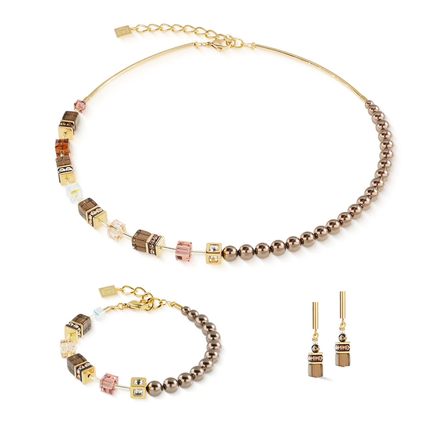 GeoCUBE® Precious Fusion Pearls Earrings Mocha Mousse - Image 3