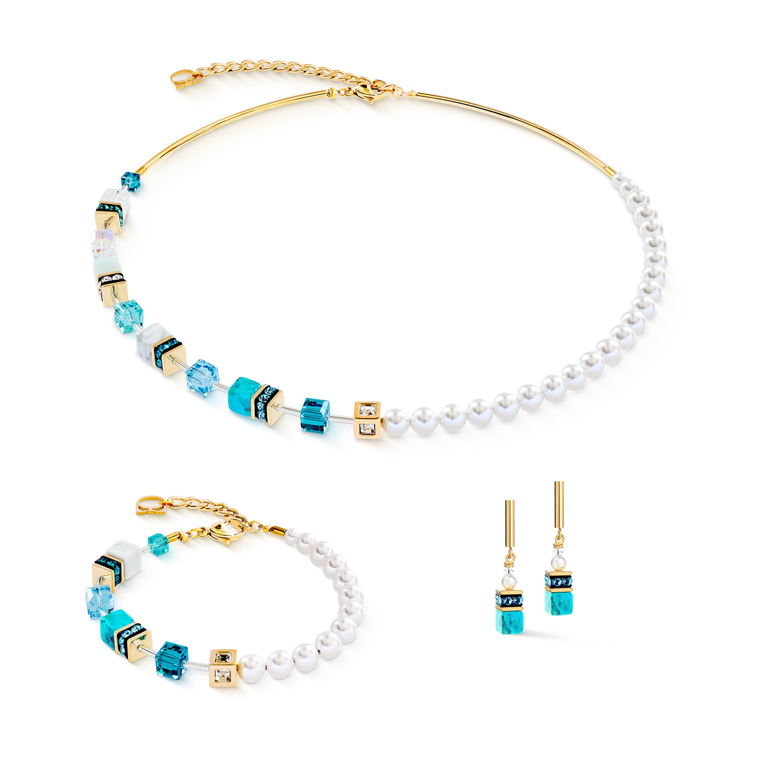 GeoCUBE® Precious Fusion Pearls necklace turquoise - Image 3