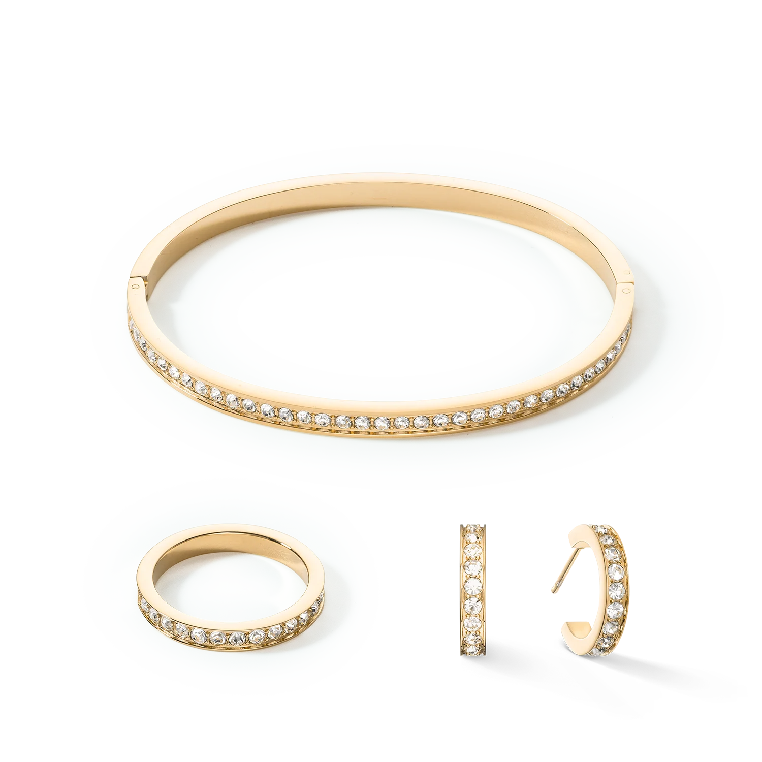 Hoop earrings 15 stainless steel & crystals gold crystal - Image 3