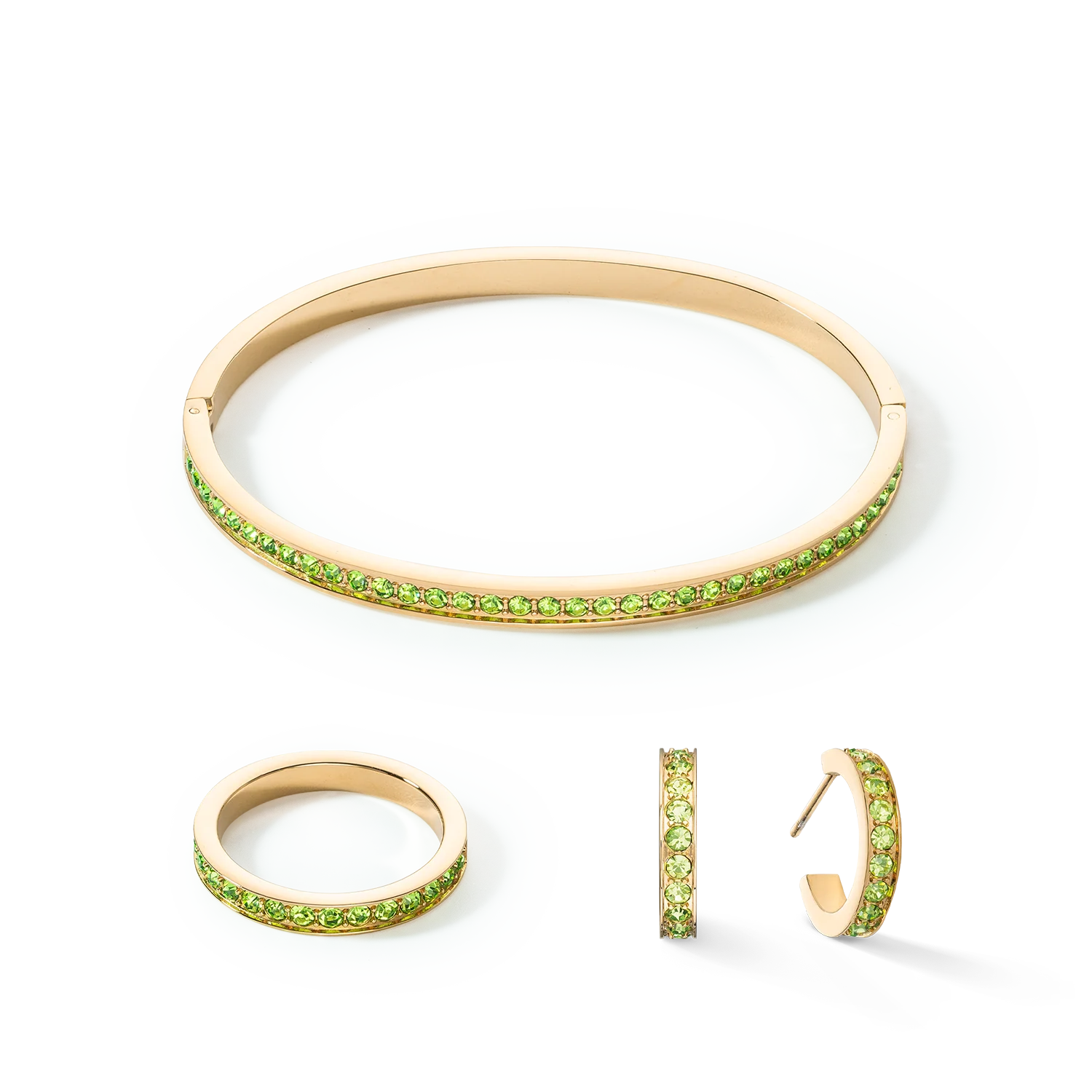 Hoop earrings 15 stainless steel & crystals gold green - Image 3