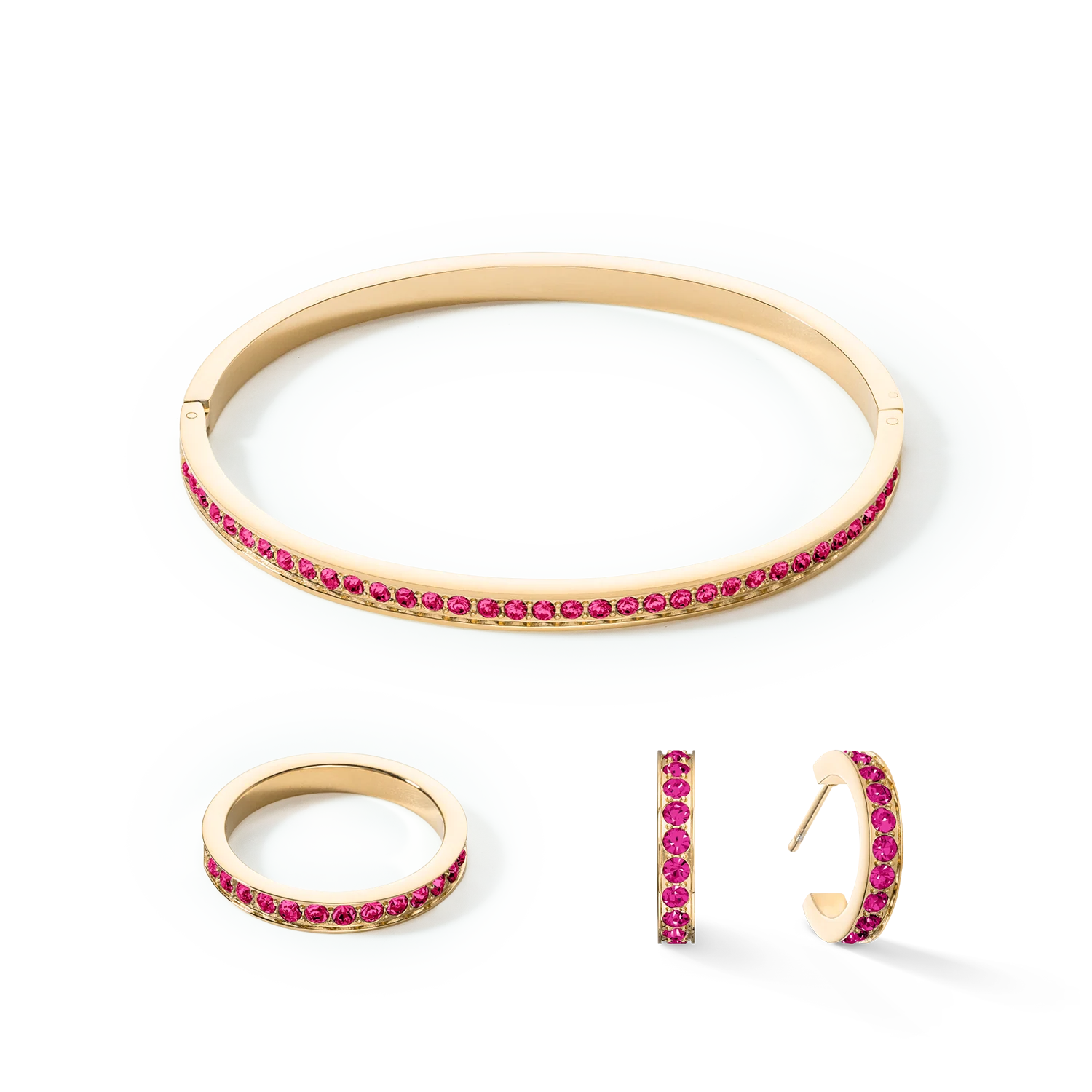 Hoop earrings 15 stainless steel & crystals gold pink - Image 3
