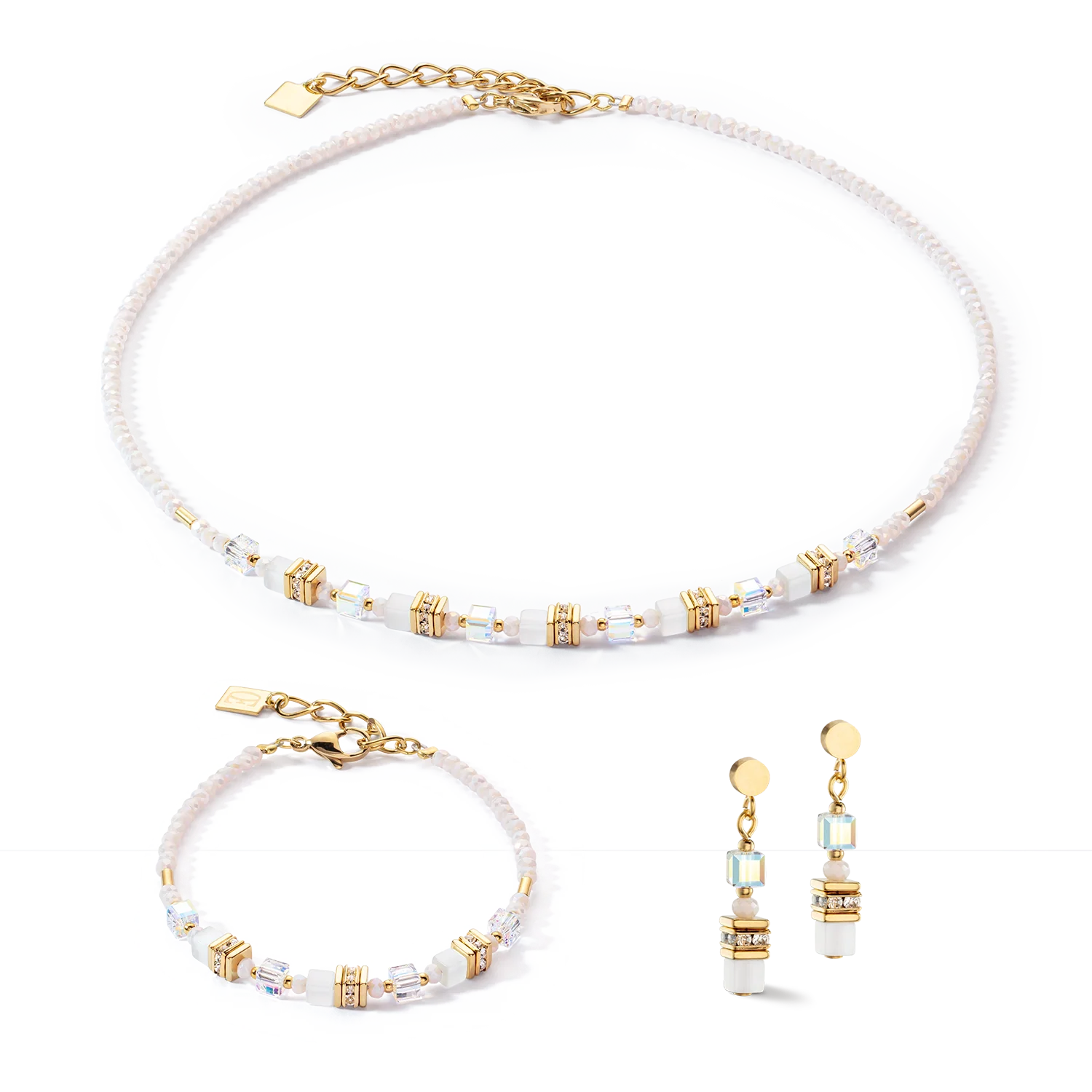 Mini Cubes necklace gold white - Image 3