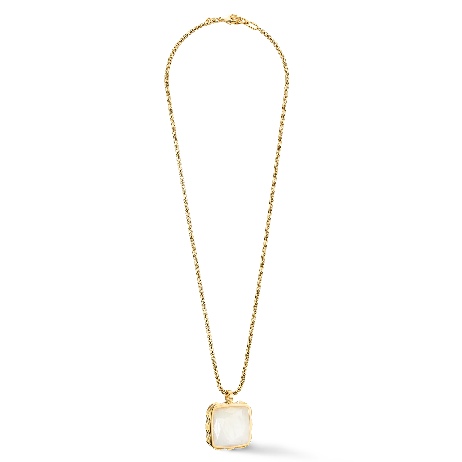Necklace Amulet Spikes Square Jade gold-white