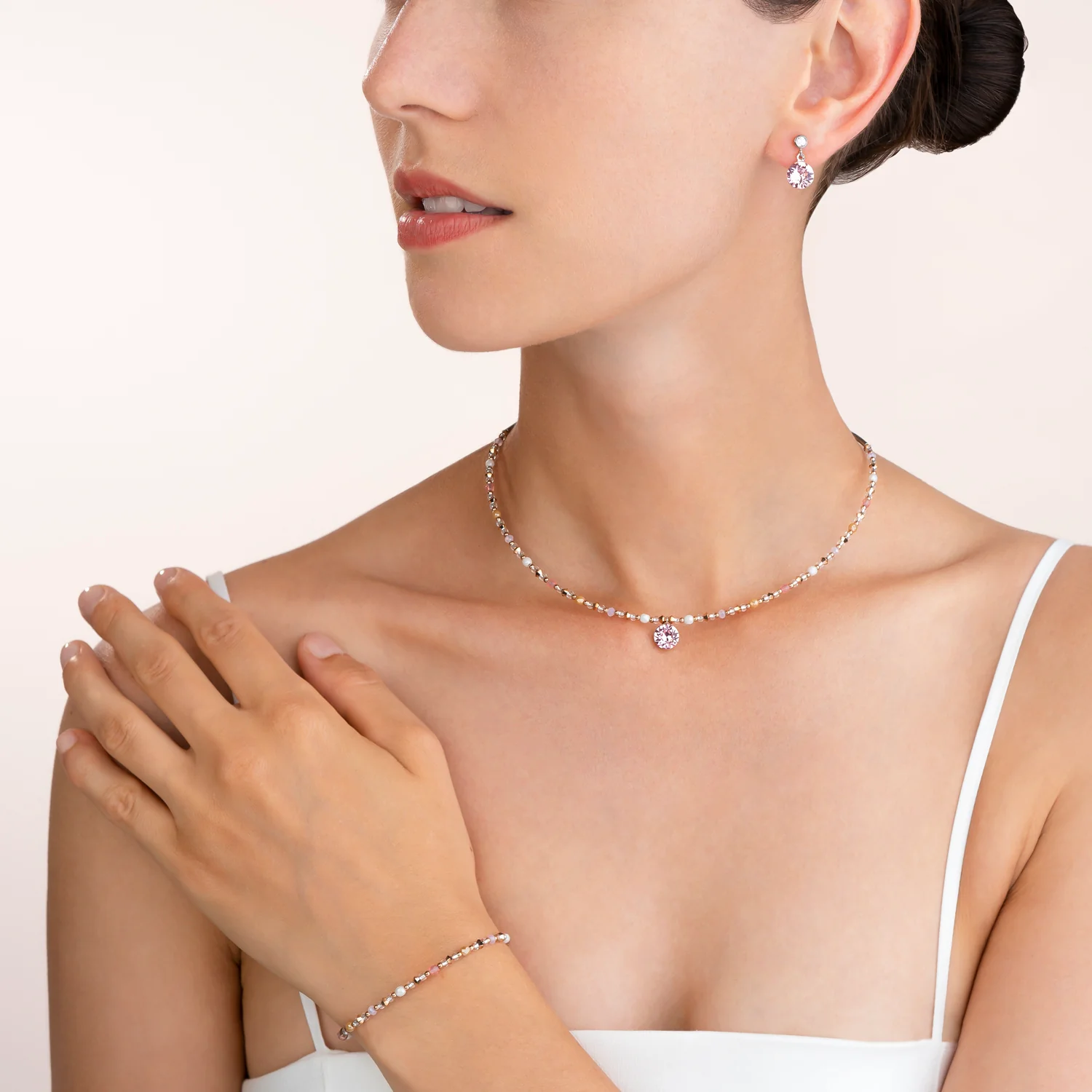 Necklace Crystals & stainless steel light rose - Image 4