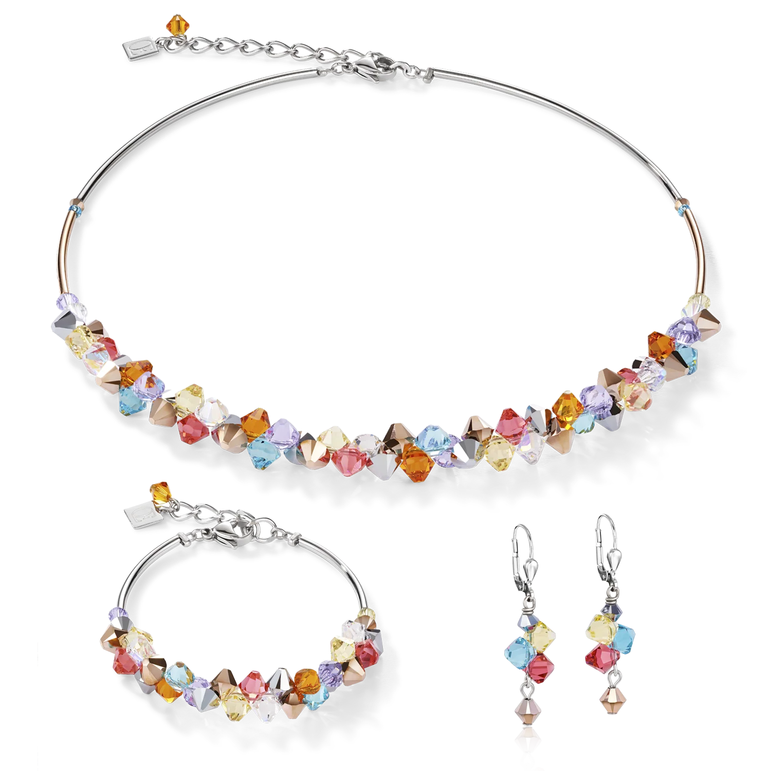 Necklace Crystals & stainless steel multicolour pastel 1 - Image 3