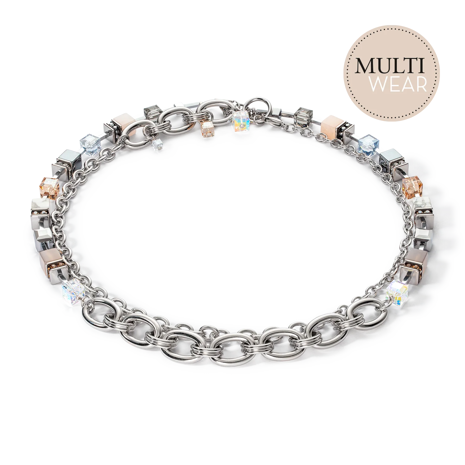 Necklace GeoCUBE® Statement Precious Chunky Chain Multiwear grau-beige