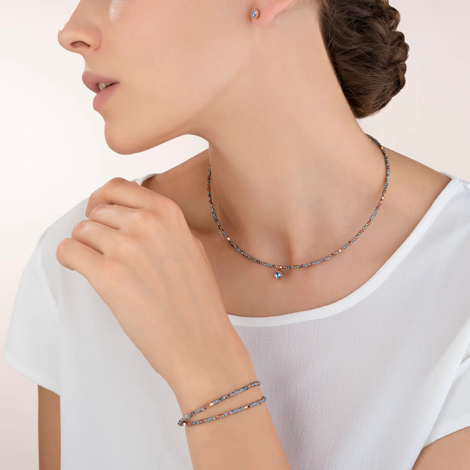 Necklace small crystal rose gold & light blue - Image 4