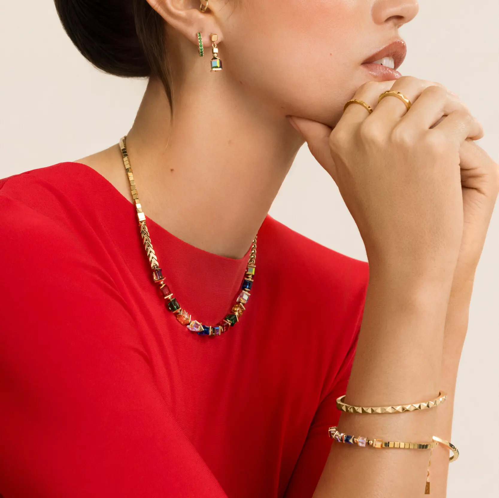 Necklace Sparkling Cubes Fusion Chain gold-multicolour - Image 4