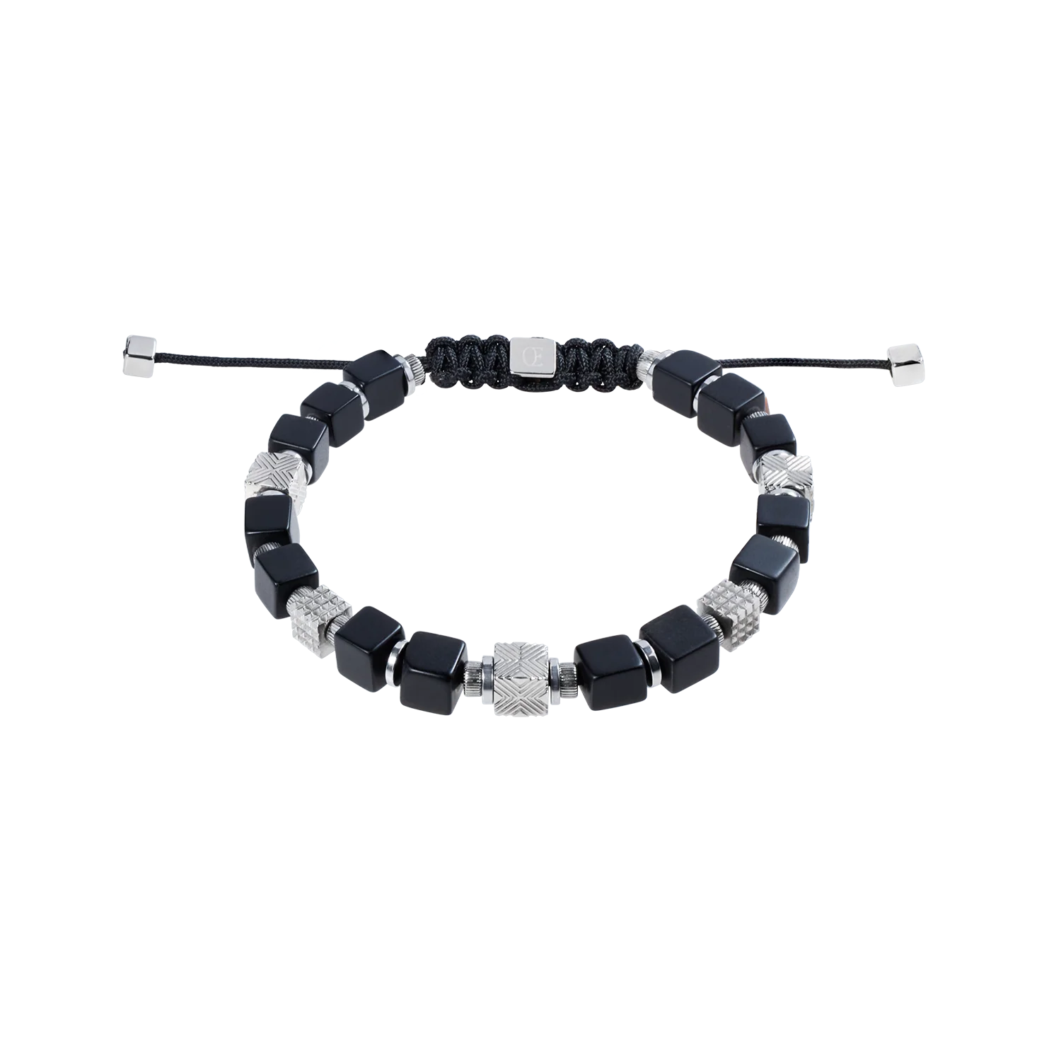Onyx Cubes Bracelet with Graphic Relief Stainless Steel Cubes and Adjustable Textile Closure