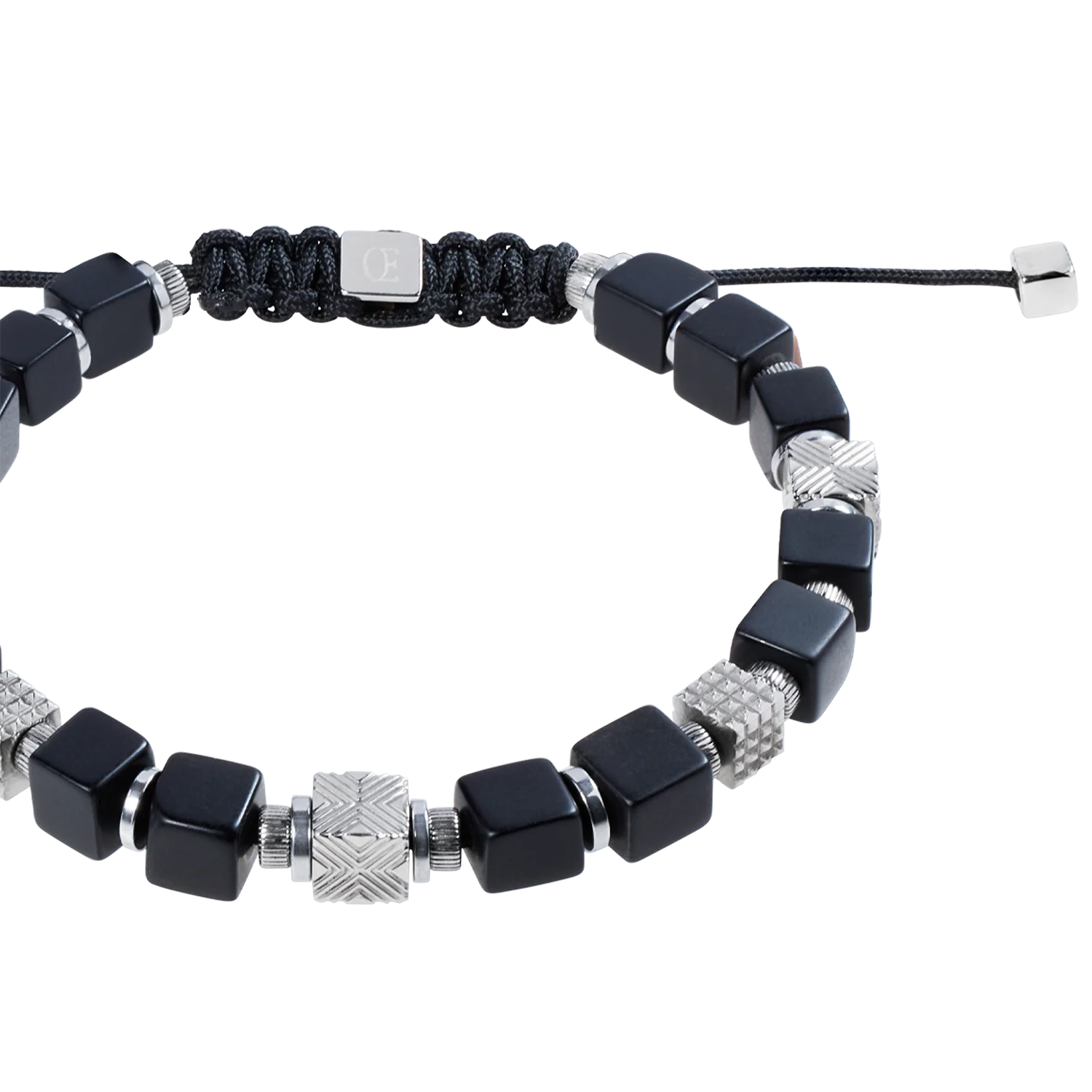 Onyx Cubes Bracelet with Graphic Relief Stainless Steel Cubes and Adjustable Textile Closure - Image 2