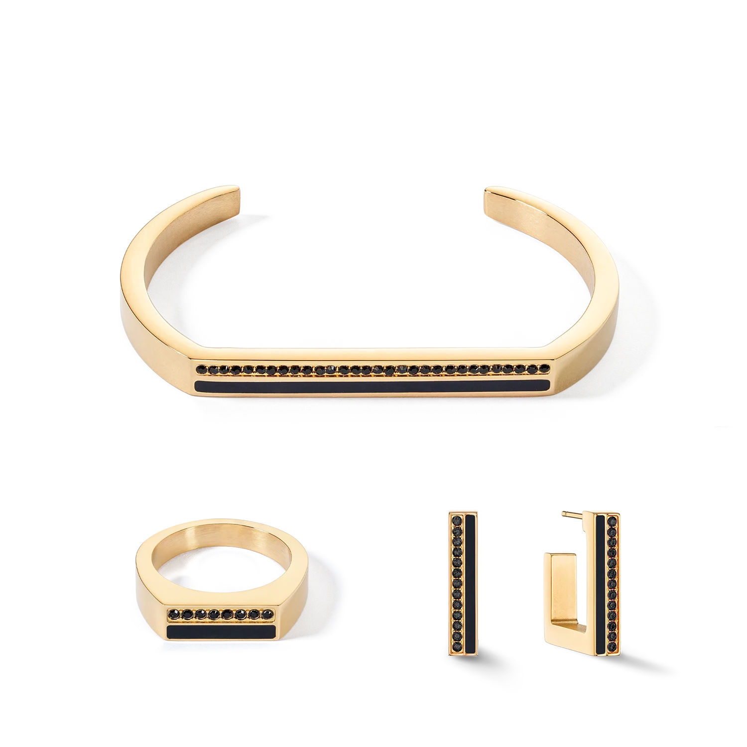 Ring Square Stripes gold-black - Image 3