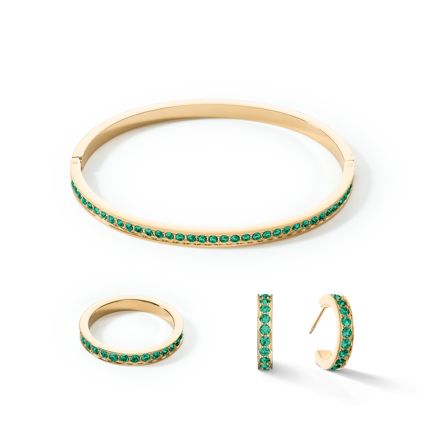 Ring stainless steel & crystals gold dark green - Image 3