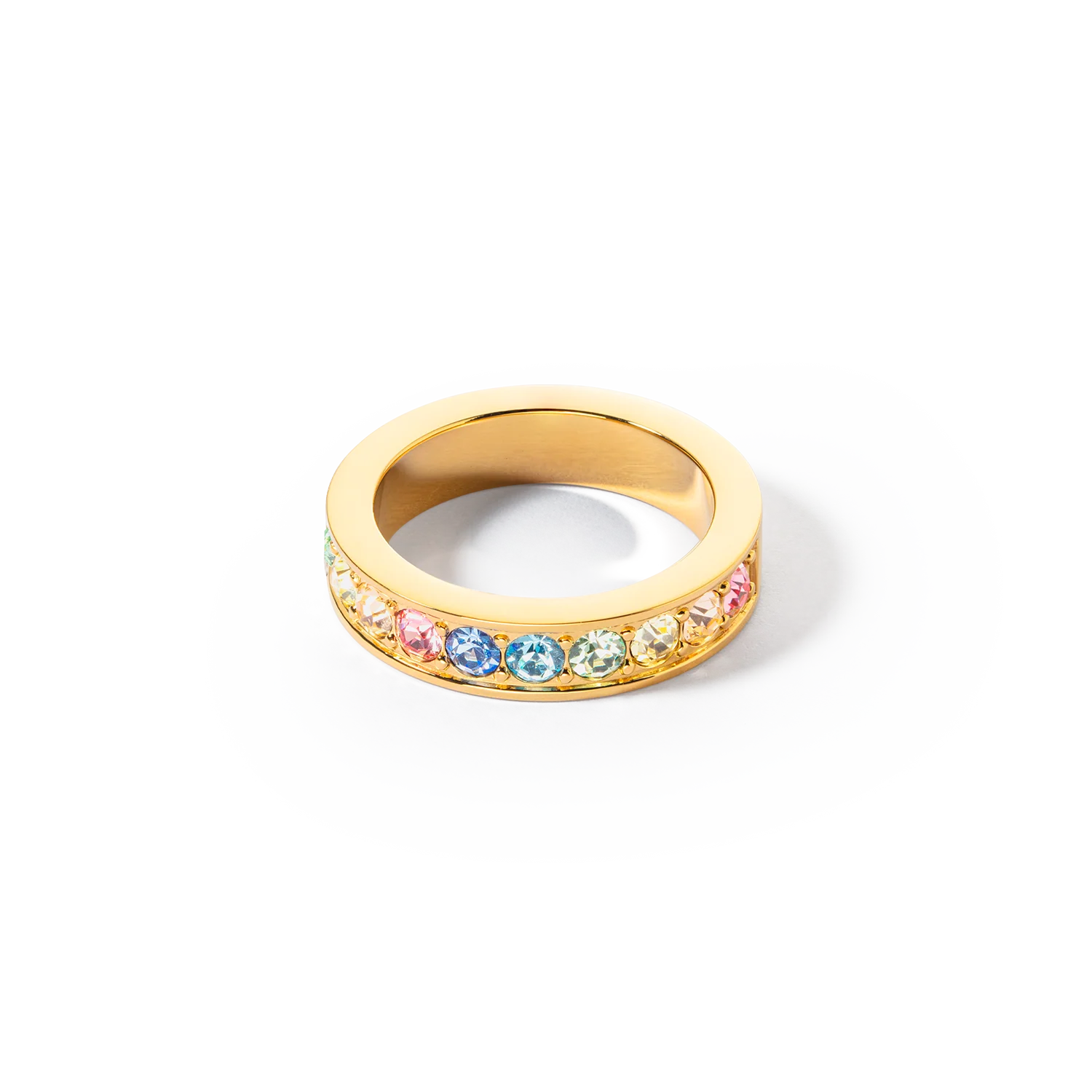 Ring stainless steel & crystals gold multi pastel