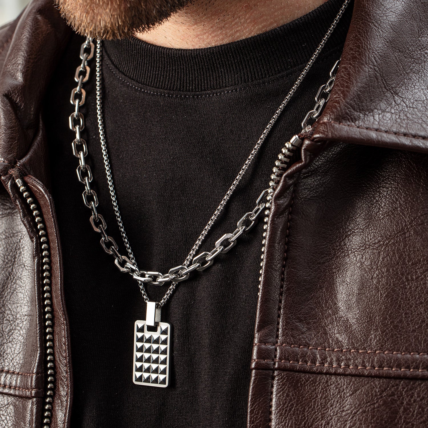 Spikes Silver Stainless Steel Necklace with Reversible Pendant - Image 3