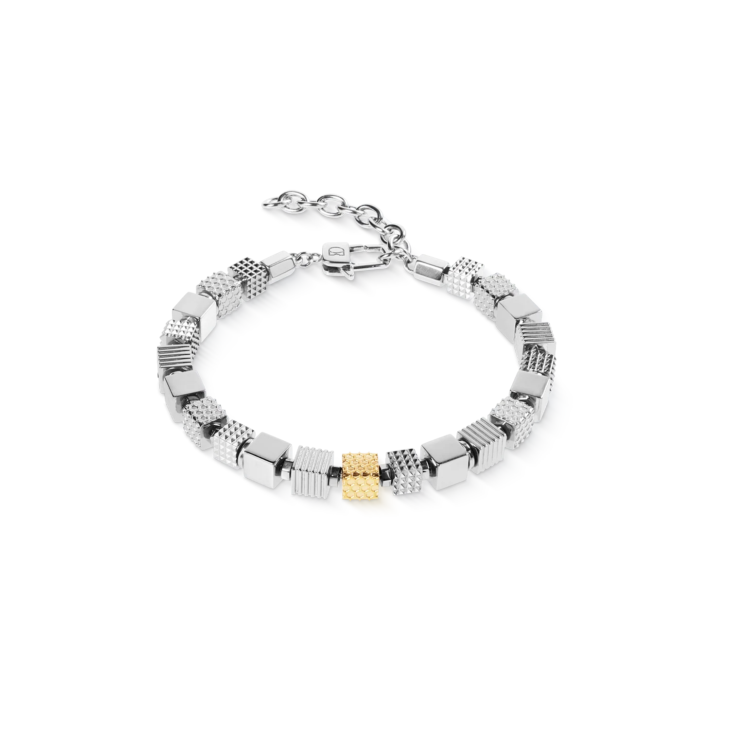 Stainless Steel Cubes Bracelet with Graphic Relief and Stainless Steel Gold