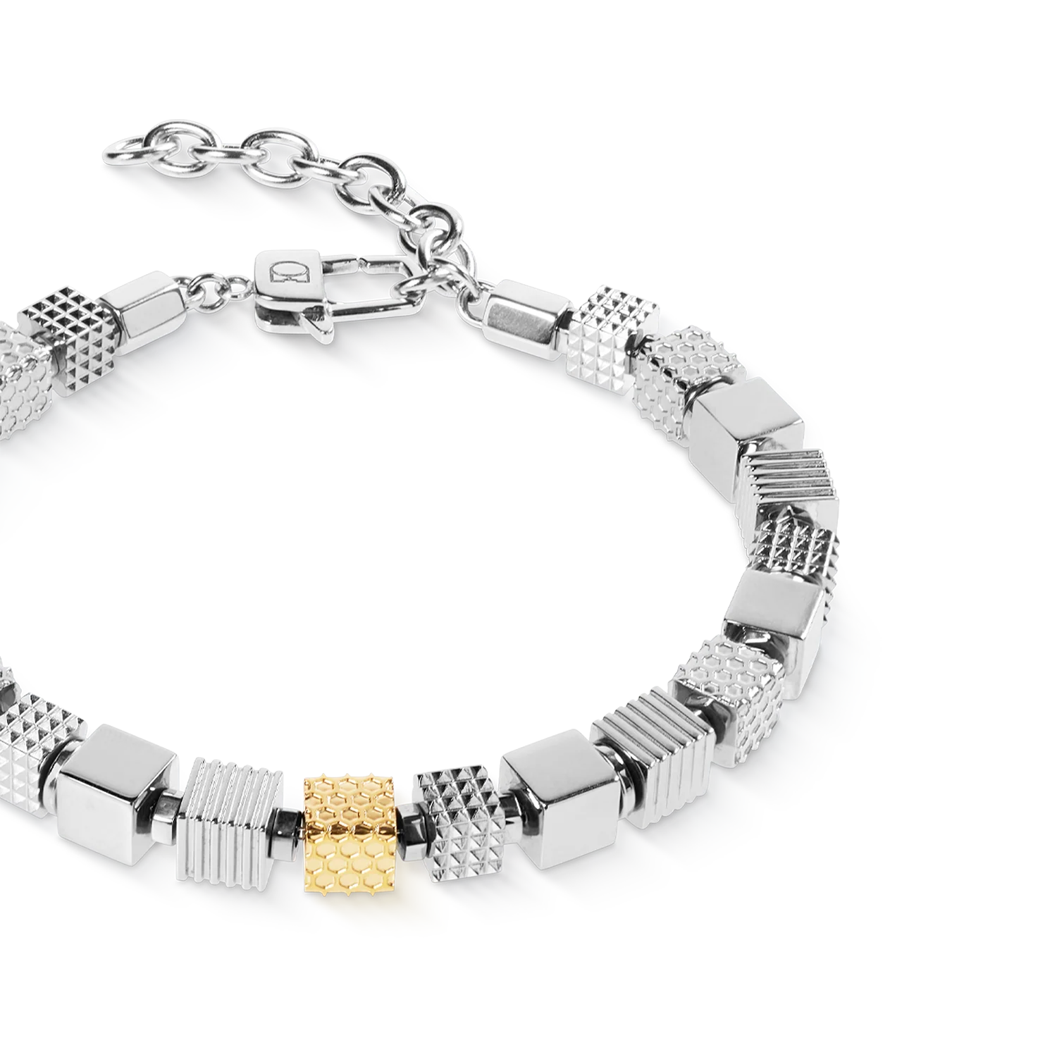 Stainless Steel Cubes Bracelet with Graphic Relief and Stainless Steel Gold - Image 2