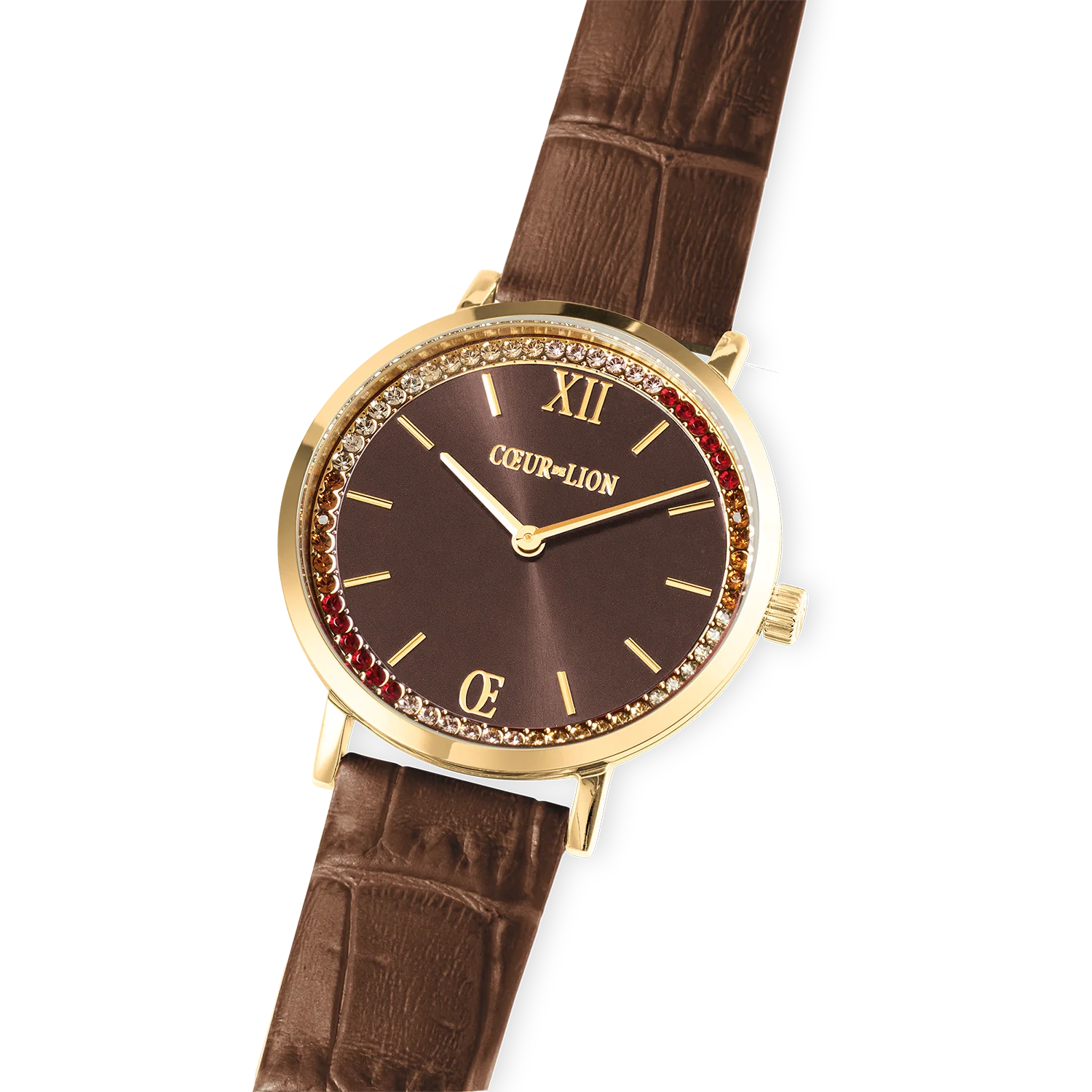 Watch Round Sparkling Sunray Bracelet Leather Brown Gold - Image 2